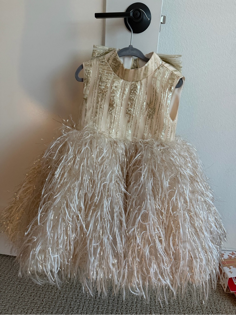 Ivory & Gold Feathered Party Dress